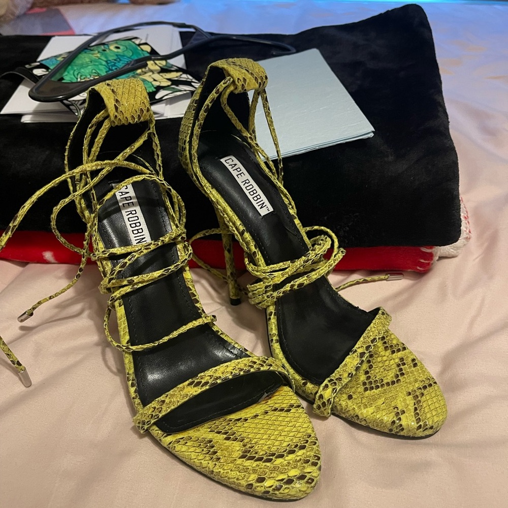 Cape Robbin Lime Snake Print Heels